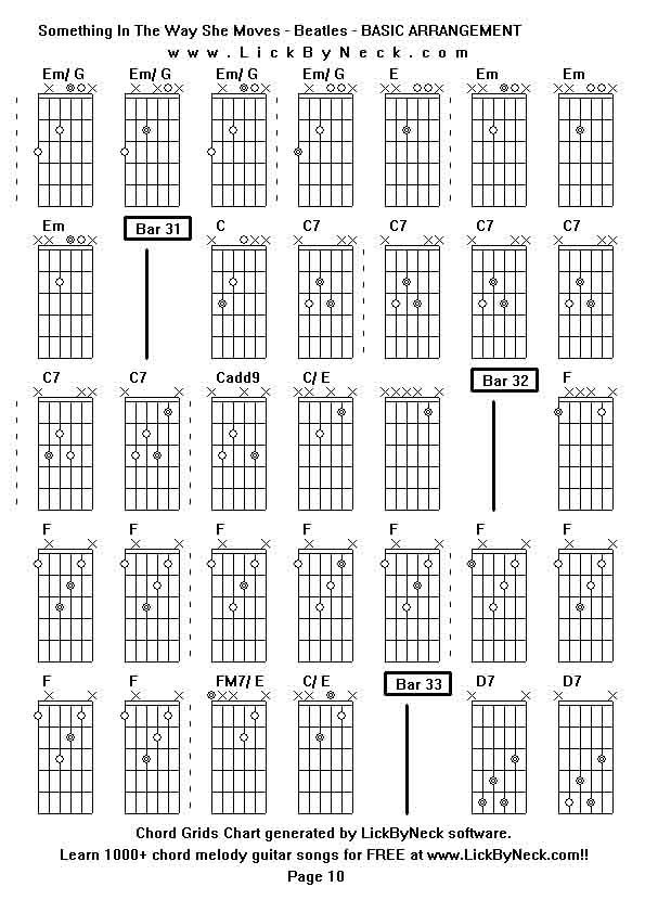 Chord Grids Chart of chord melody fingerstyle guitar song-Something In The Way She Moves - Beatles - BASIC ARRANGEMENT,generated by LickByNeck software.